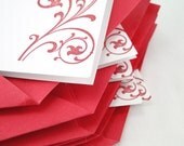 Stamped note cards with Red handmade envelopes, 4Bar size, set of 6