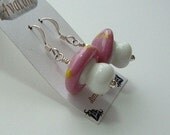 Adorable Pink Ceramic Mushroom Toadstool Earrings with Polka Dots FREE Shipping FREE Sterling Upgrade