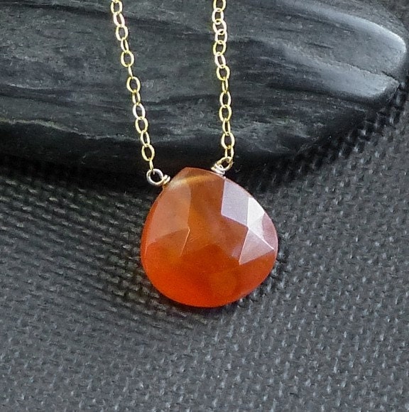 Carnelian Solitaire Necklace Gold Or Silver Handmade - Glowing Tangerine Dream - Handmade Winter Fashion