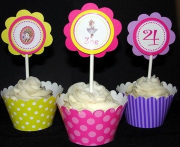 Custom Personalized Fancy Nancy Cupcake Toppers Party Circles