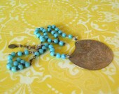 Recycled Vintage Blue Rosary Necklace - Repurposed Jewelry By Roia O'Brien - Upcycled Rosary