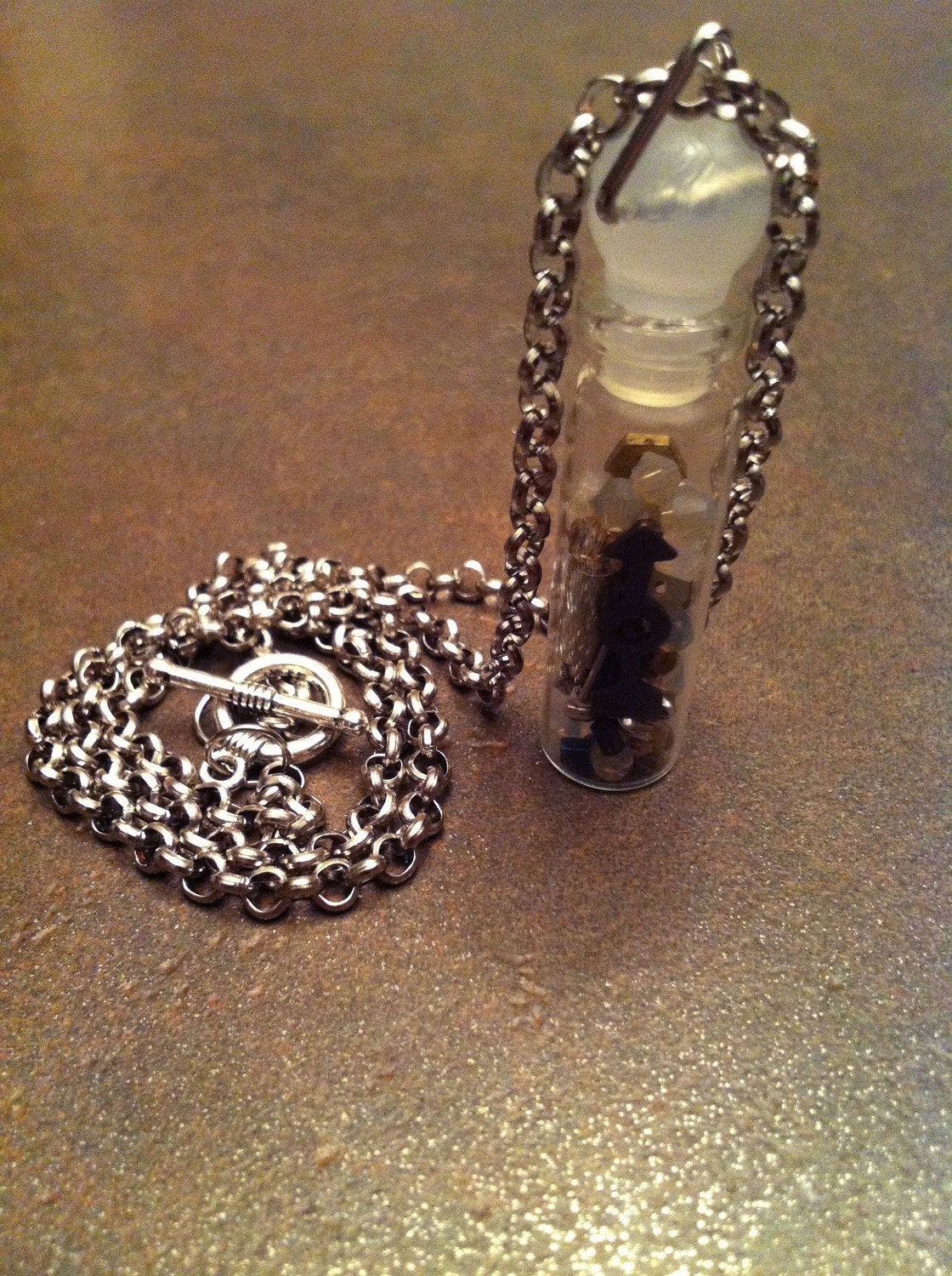 Time Deconstructed Pendant - Steampunk necklace glass vial keepsake pendant, Swarovski crystals, vintage watch parts 'n gears