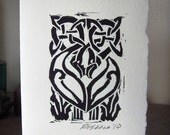 Handmade Card - Celtic Birds in Black with Recycled White Envelope - Small