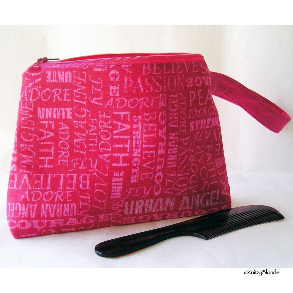 Cosmetics Bag Knitting Notions Zipper Pouch Urban Angel HoneySuckle Pink Larger Size