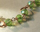 Bracelet and Earring Set in Solid Copper and  Green Glass Beads