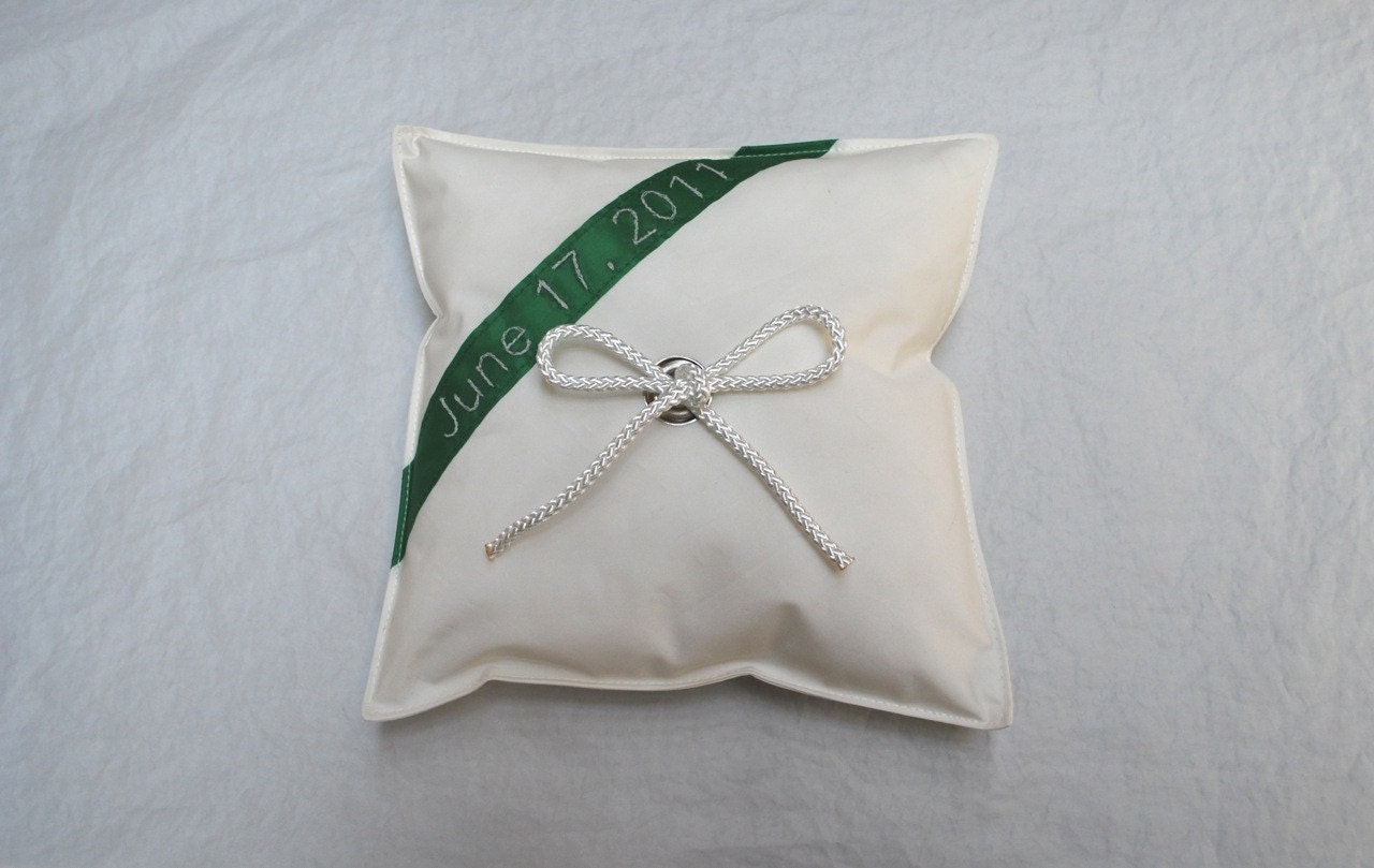 Custom Recycled Sail Ring Pillow - GREEN Stripe