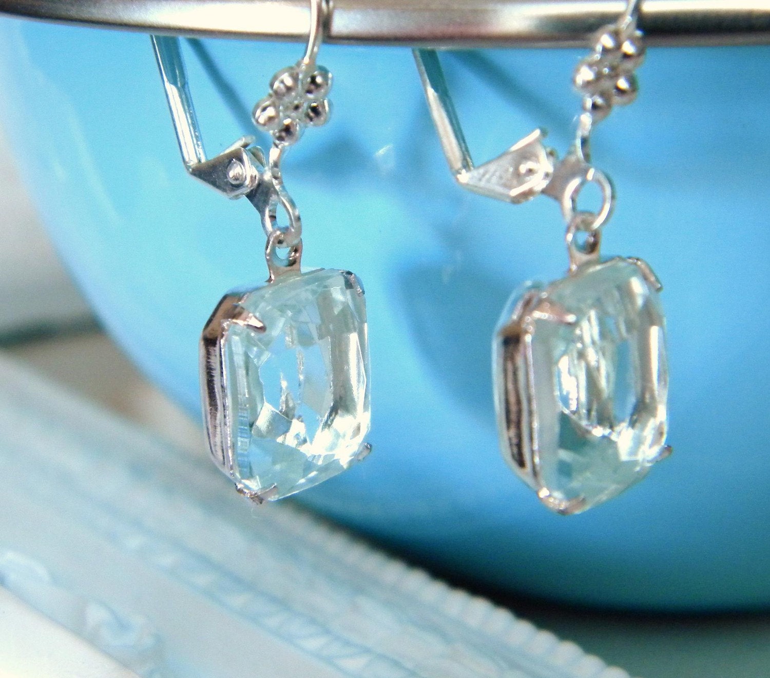 Rhinestone Earrings Clear Vintage Rhinestone on Silver - Alixandra