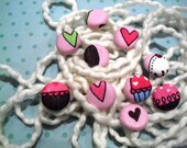 Ten Heart and Cupcake Brad Scrapbook Embellishments