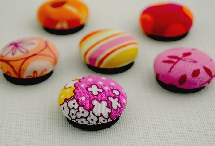 Orange and Pink Fabric Button Magnet Set