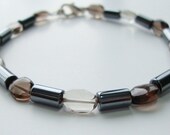 Smoky Quartz and Hematite Man's Bracelet FREE Shipping