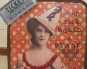 altered clock assemblage clowns, pierrot, vintage carnival ticket