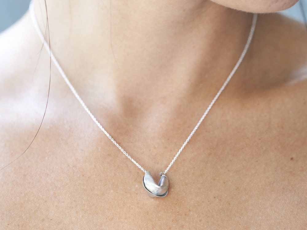 sterling silver fortune cookie necklace 16" - magic is something you make - fortune clasp