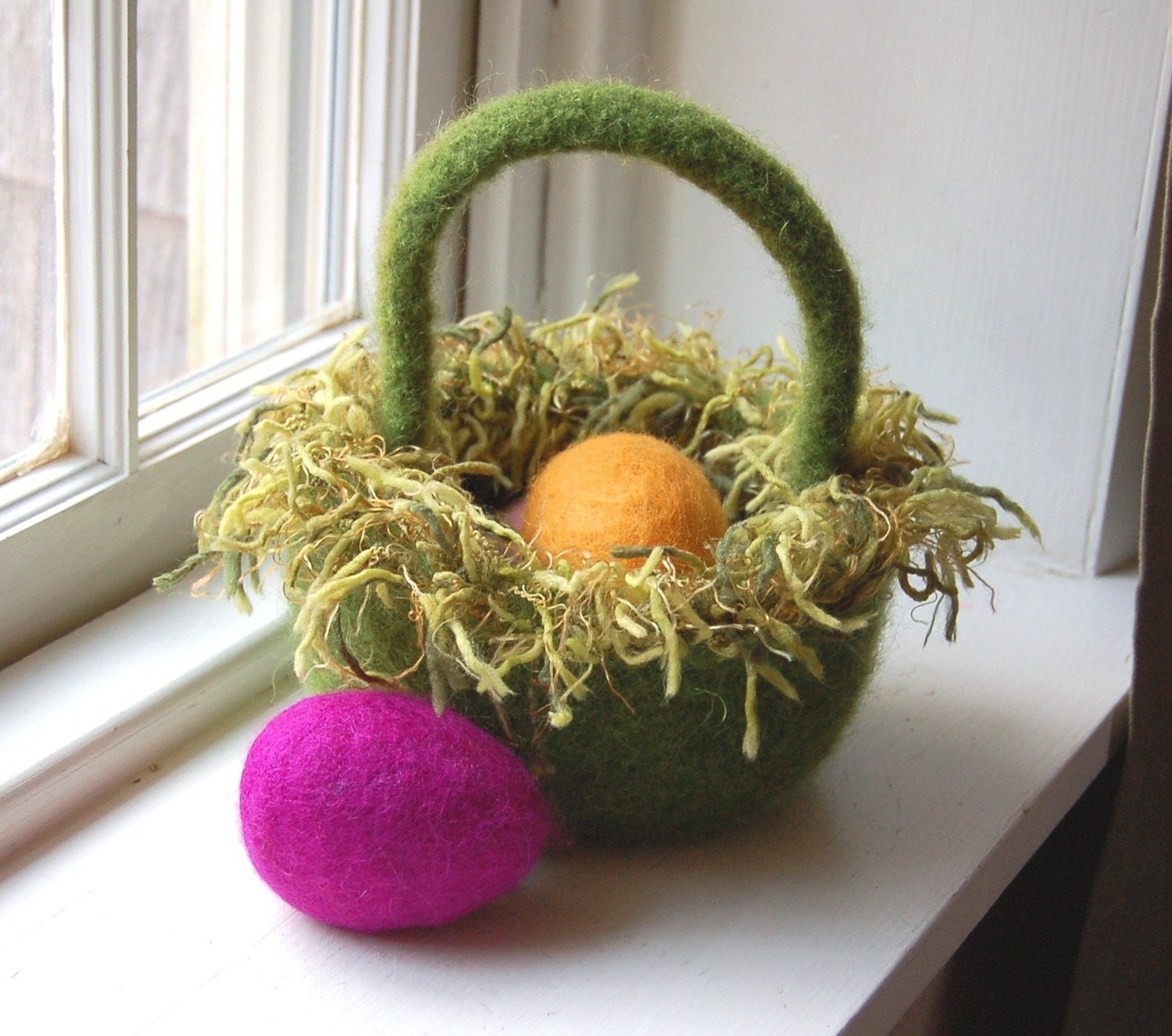 Easter basket felted wool bowl woodland spring grass green