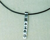 Hugs & Kisses - Sterling Silver Hand Stamped Bar On Leather Necklace