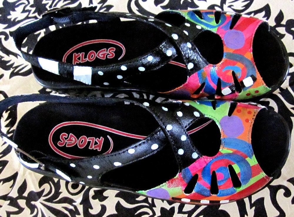 Hand Painted Klog Sandal with heel strap size 11