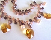Heart Crocheted Lace Necklace Gold Golden -Romantic Lace Necklace Jewelry