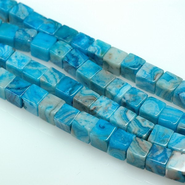 Blue CRAZY LACE AGATE Cube beads cute little 6mm 3D squares - half strand