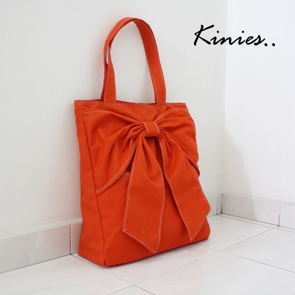 QT Canvas Tote in ORANGE - Double Straps Shoulder Bag