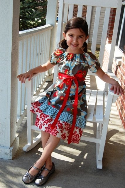 2pc SET sibling set Pictures Boys Tie Girls Peasant Ruffle Dress Blue Sisters Brothers Matching Coordinating