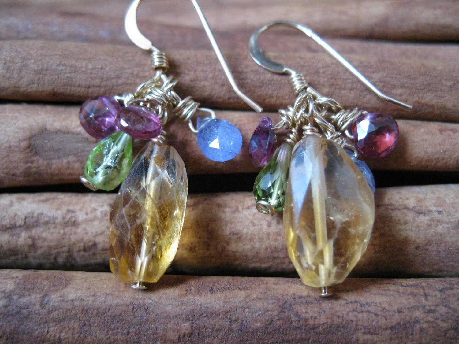 Citrine Nugget, Gemstone Cluster Earrings