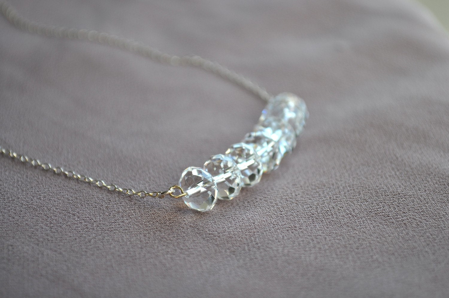 Carrie Necklace - clear crystal, sterling silver, beaded, dainty - simple modern everyday jewelry - adencreations
