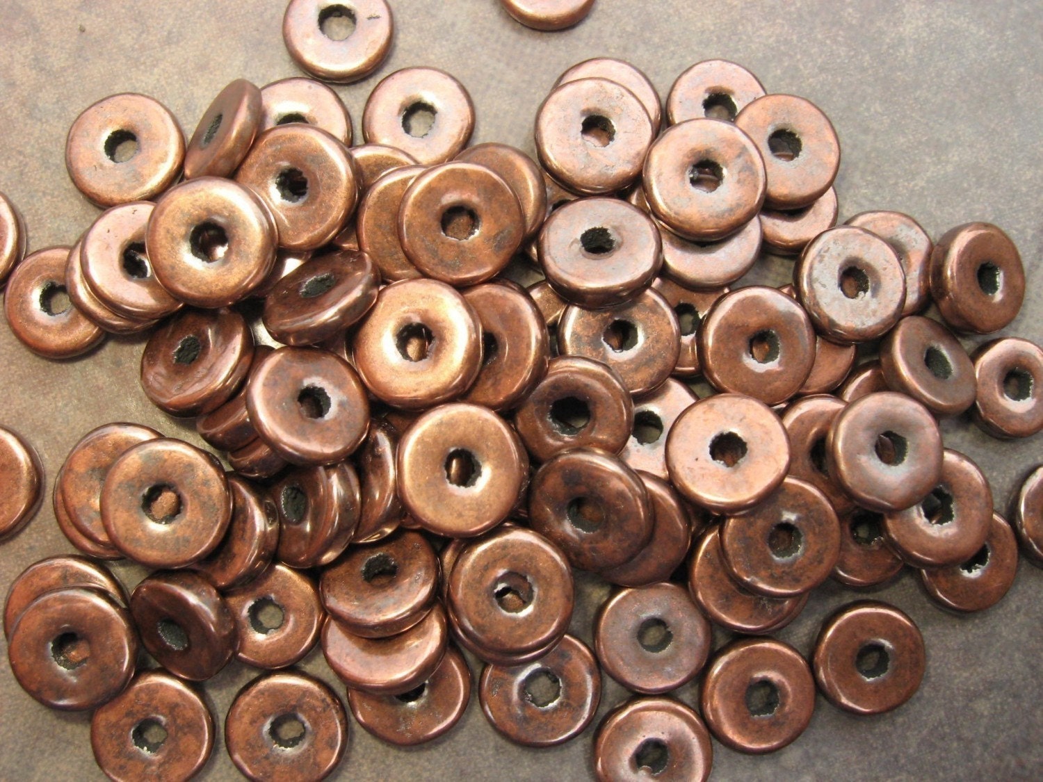 10 BRONZE 8mm Spacers Rondelle Greek Ceramic Metalized Beads