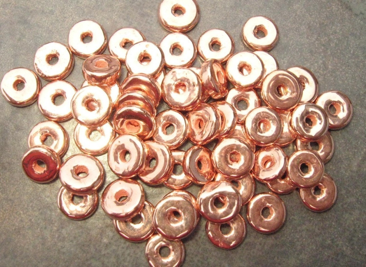 10 Mykonos Greek Ceramic Beads - COPPER 8mm Round Washer - Disk  Beads