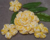 Crocheted Flowers Set of Soft Cotton Yellow White Blooms Trim Applique Embellishments B15 E2