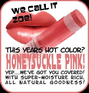 All Natural Mineral Lipstick and Cream Blush Colorstick  Honeysuckle/ Watermelon  Acne Safe Makeup  Non-comedogenic with Argan Oil  in ZOE