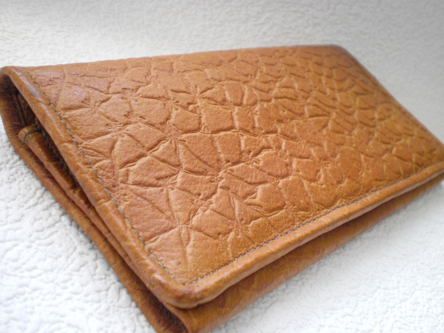 Vintage brown leather Tooled purse pouch with metal lock