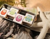 Hoot Hoot Owls Scrabble tile Magnet Set with their own matching Tin