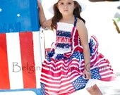 Pageant RWB Casual Wear Patriotic 4 July Custom USA FLAG 12m 2T 3T 4 5 6 7 8 9 10yrs