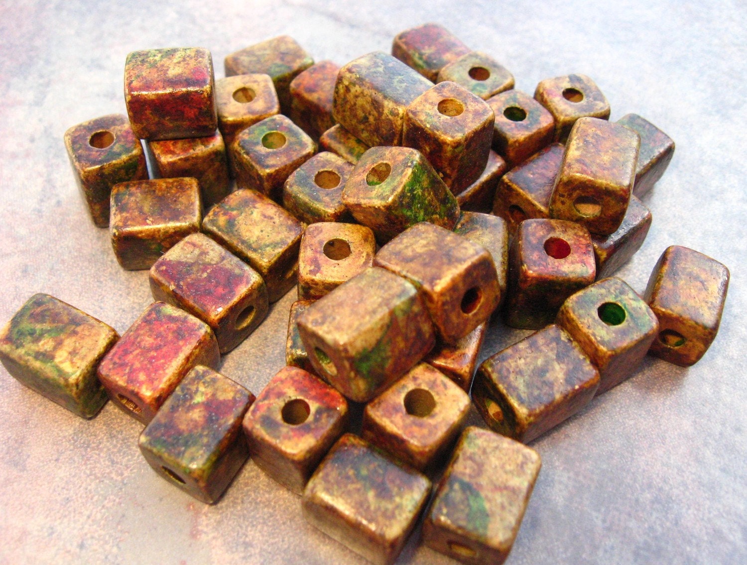 10 HEATHERED GREEN Ceramic Greek Rectangle 8x10mm Beads