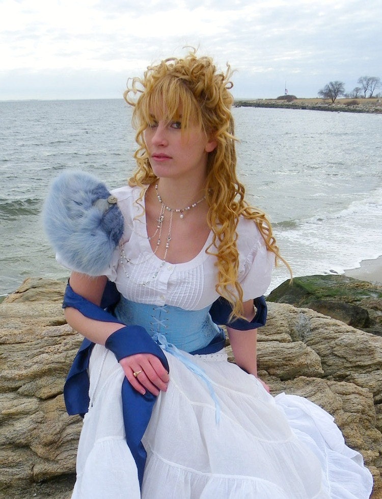The SINKING oF ANDREA DORIA / Sky Blue Feather and Antique Fur Epaulette and Necklace