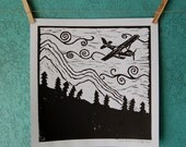 SUCH GREAT HEIGHTS - linocut print