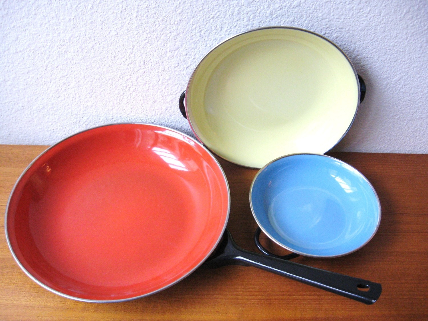 60s Danish Modern KRENIT Style Enamel Pans with Handle
