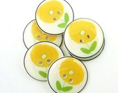Handmade Buttons. Bright Yellow Flower Buttons.  6 Sewing Buttons.