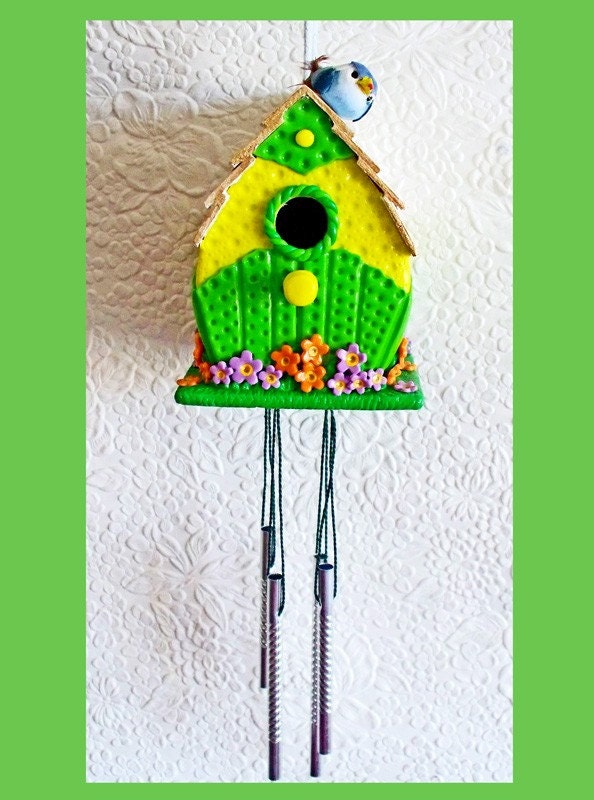 Wind Chime Yellow Lime Birdhouse