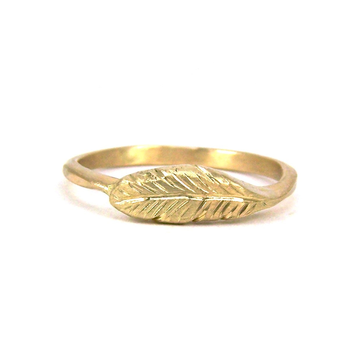 Organic 14K Yellow Gold Feather Ring - Feather's Gold