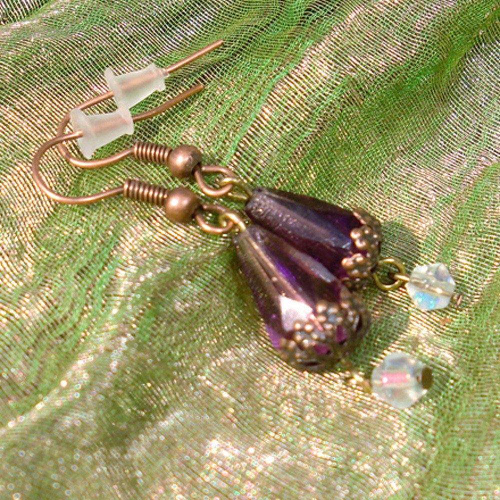 Amethyst and Crystal Teardrop Earrings