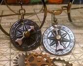 Antique copper compass steampunk earrings E002