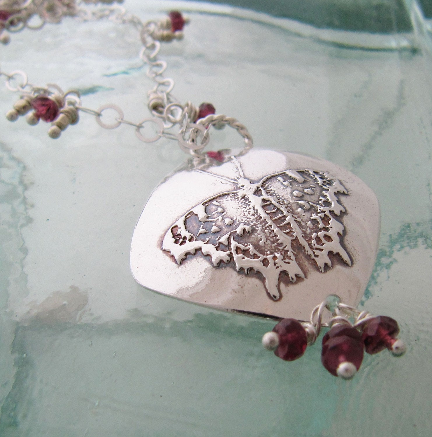 Silver Butterfly Necklace with Pink Tourmaline Stations