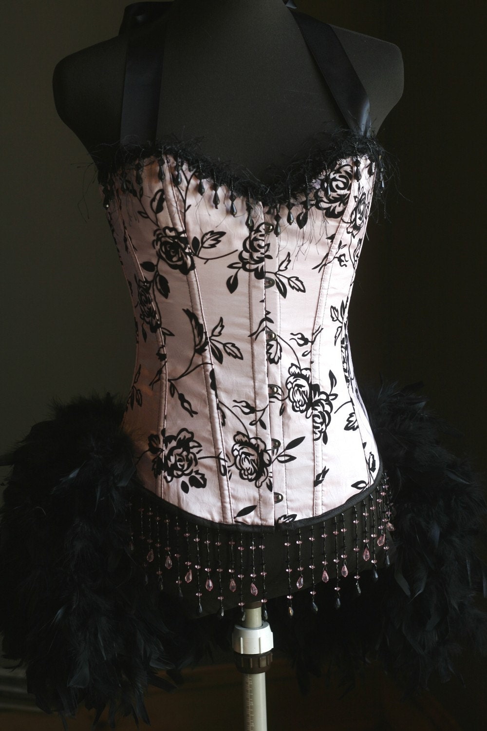 SUCRE  Burlesque Costume Pink Black corset dress - LARGE