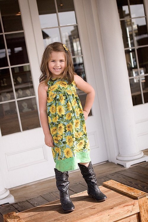 Sunflower Reverse Knot Dress - sizes 6 months - Girls 10