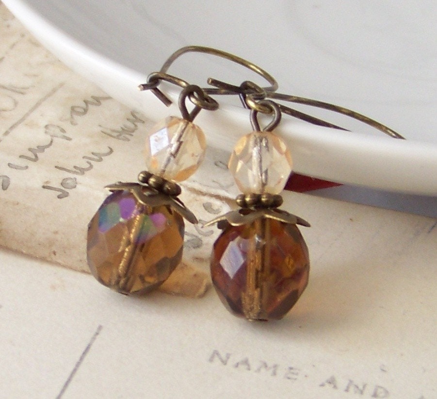 Sepia Czech Glass Long Earrings