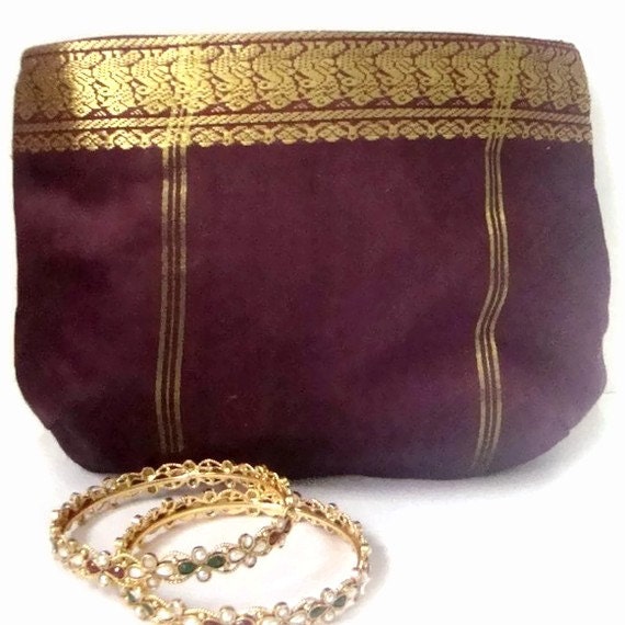 Wedding Silk Clutch Purse Phlox Gold Zippered
