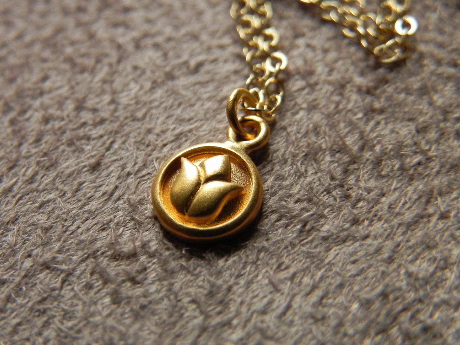 SALE  Small Vermeil Lotus Circle and Gold FIlled Chain Necklace  SALE