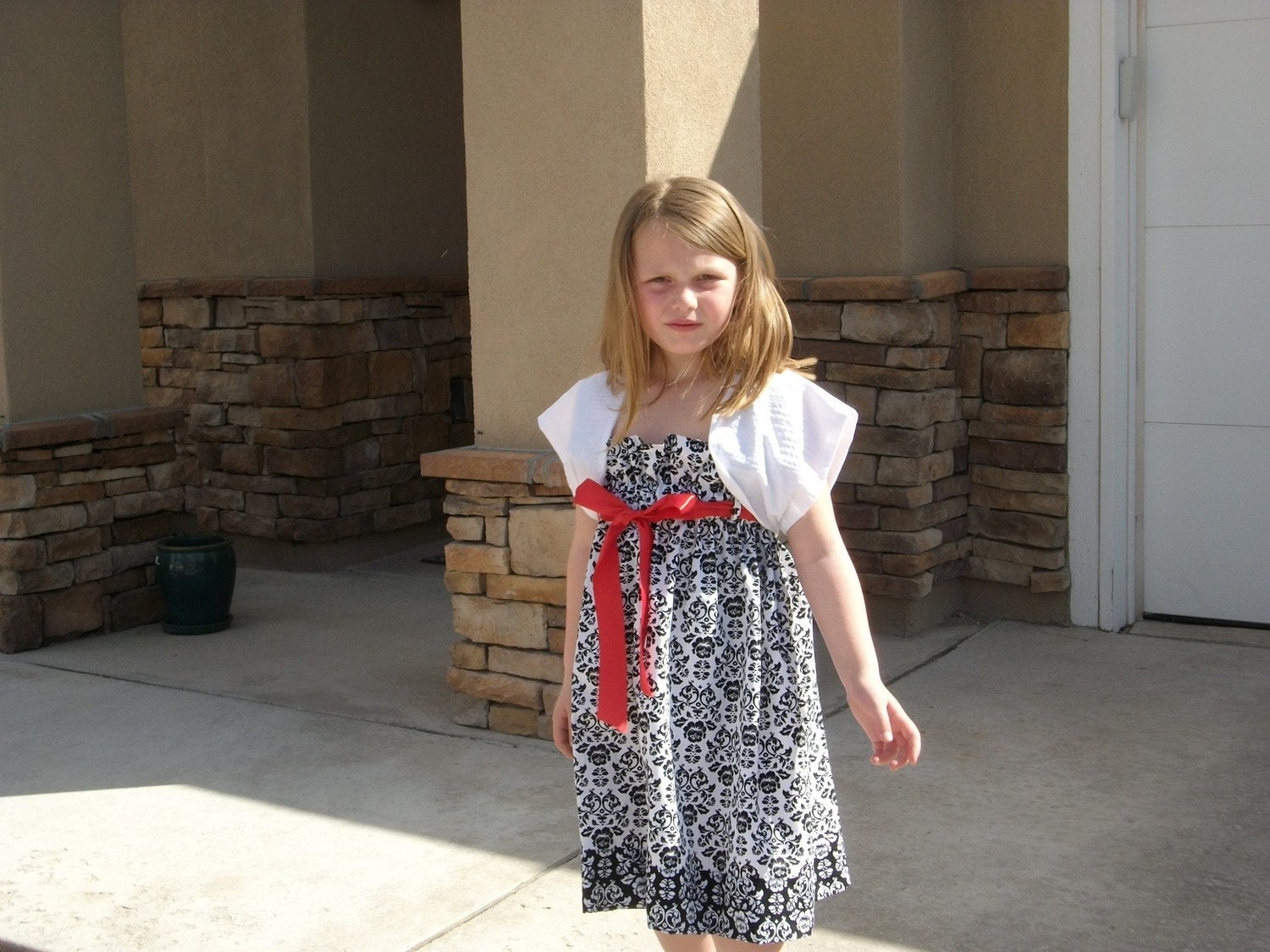 Black and White Damask Sundress With Bolero