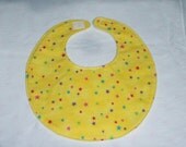 Baby Bibs, four soft layers, reversible, yellow with pink, blue, & green stars