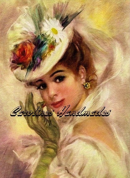 Big Hat Lady Reproduction Cotton Fabric Art Print 5X7" Applique